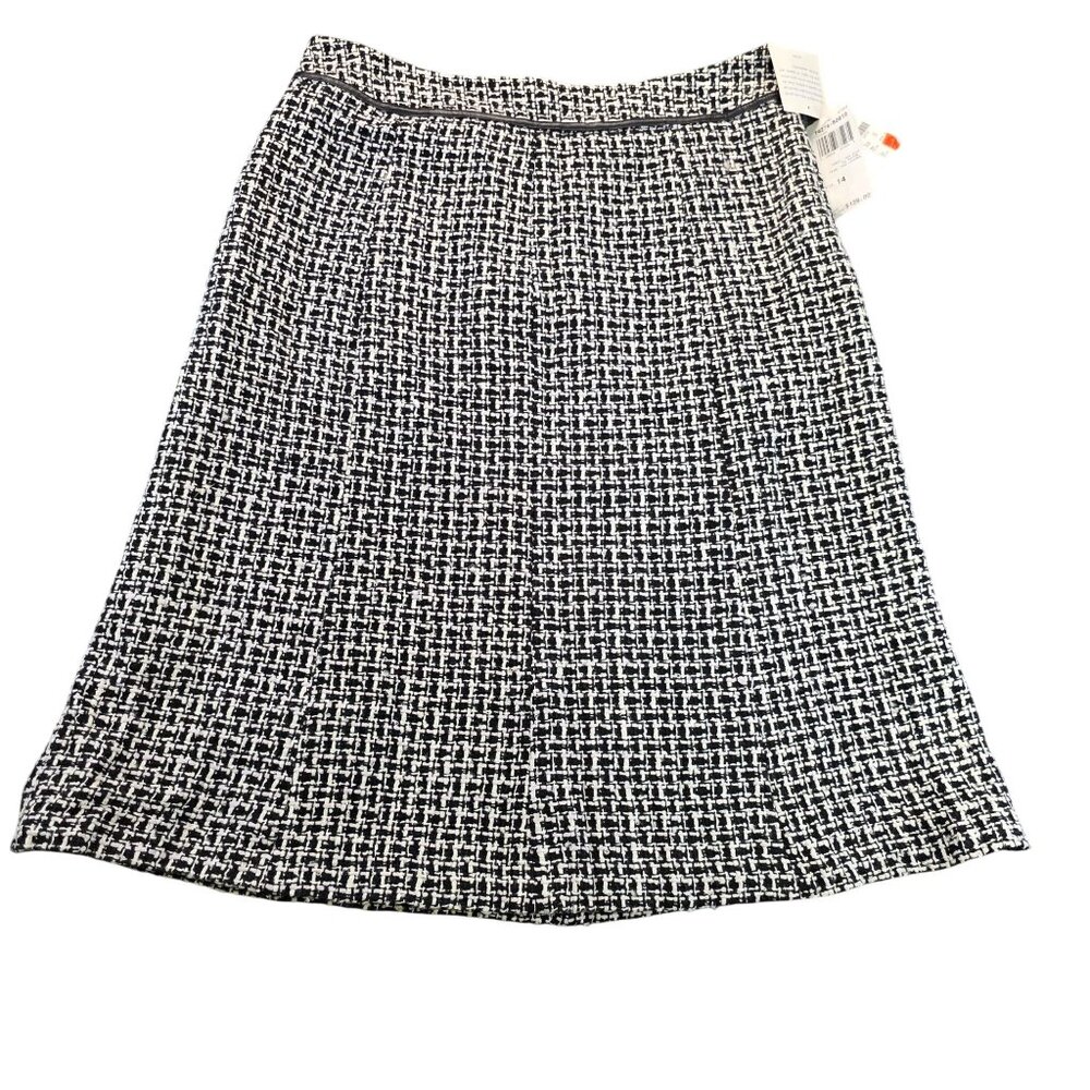 Vintage Pendleton Tweed Skirt Sz 14 Black Silk Leather Academia Preppy Corpcore